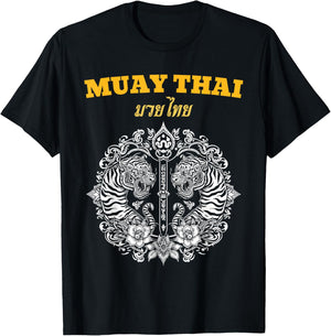 Sak Yant Muay Thai Art Tattoo Twin Tiger Kickboxing Thailand T-Shirt - T-Shirt | Black