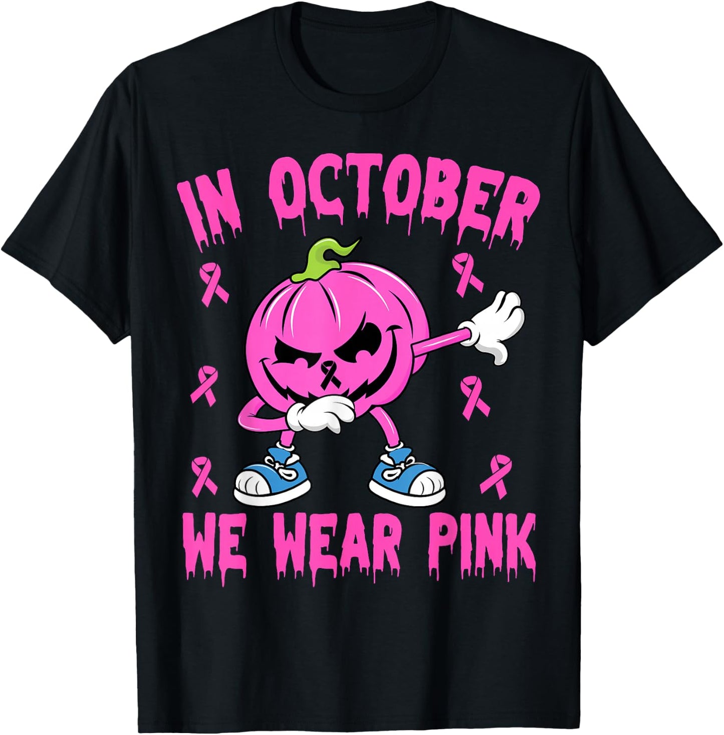 In October We Wear Pink Breast Cancer Pumpkin Halloween Boys T-Shirt - T-Shirt | Black