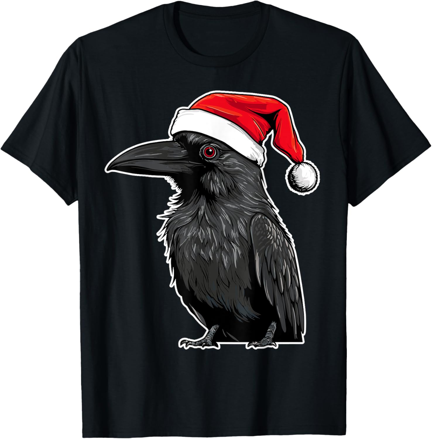 Crow Wearing Santa Hat Xmas Crow Birds Lover Christmas T-Shirt - T-Shirt | Black