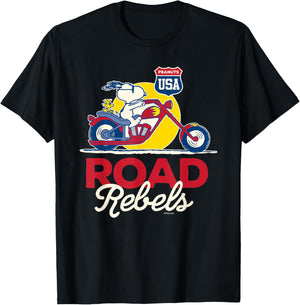 Peanuts - Snoopy Woodstock Motorcycle Road Rebels T-Shirt - T-Shirt | Black