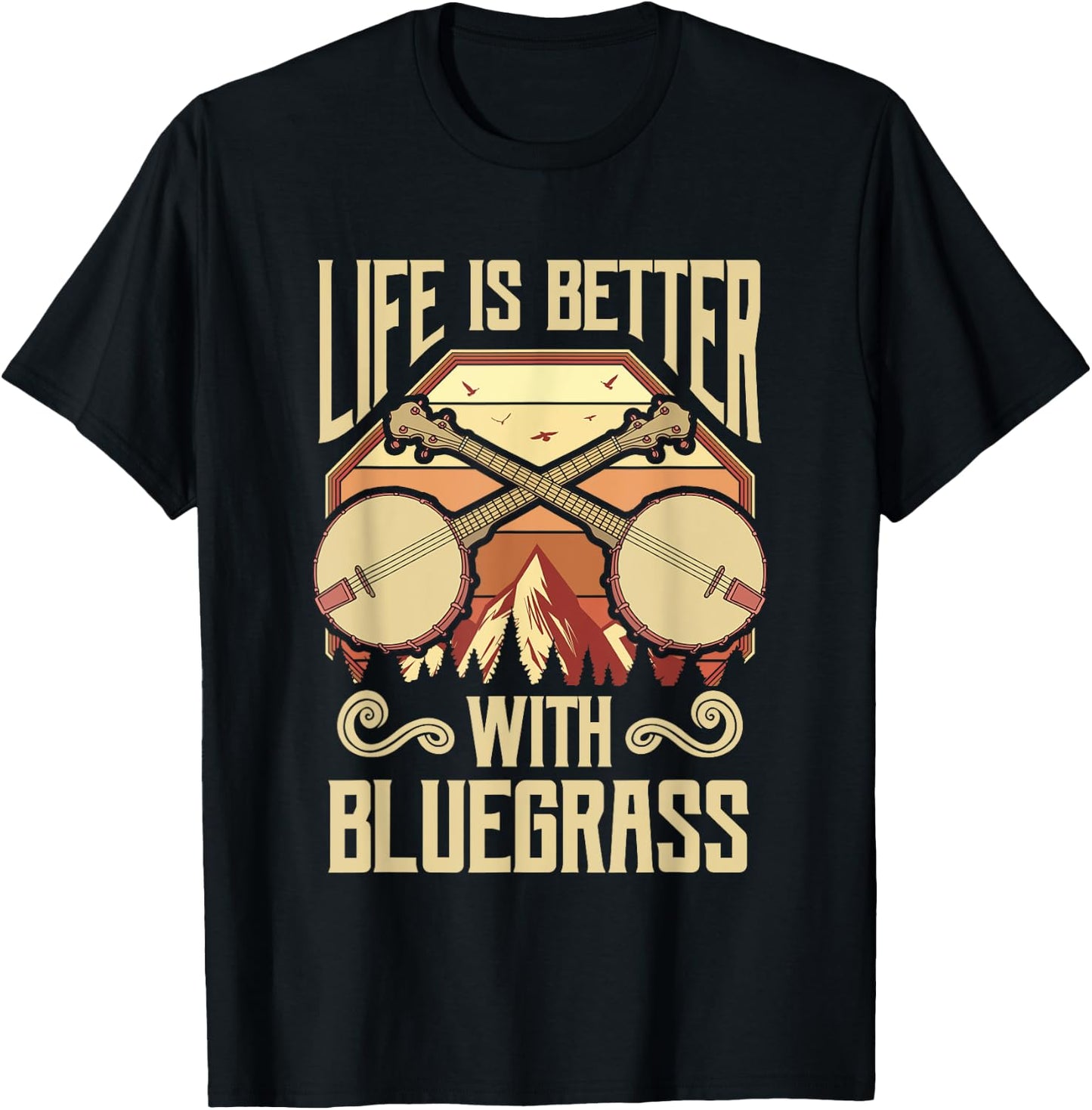 Banjo Vintage Retro Bluegrass Music Fans Banjo Player T-Shirt - T-Shirt | Black