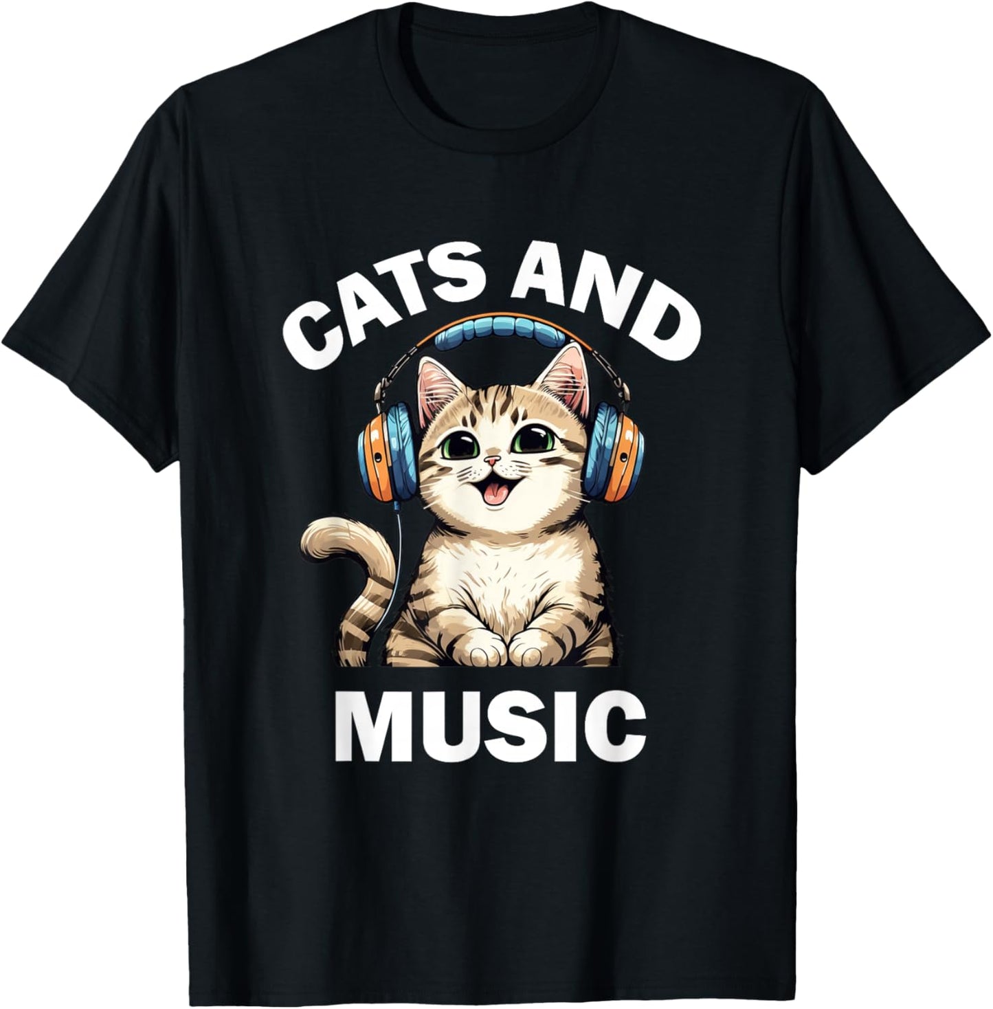 Cats and Music Funny Cat Lovers Music Lovers T-Shirt - T-Shirt | Black