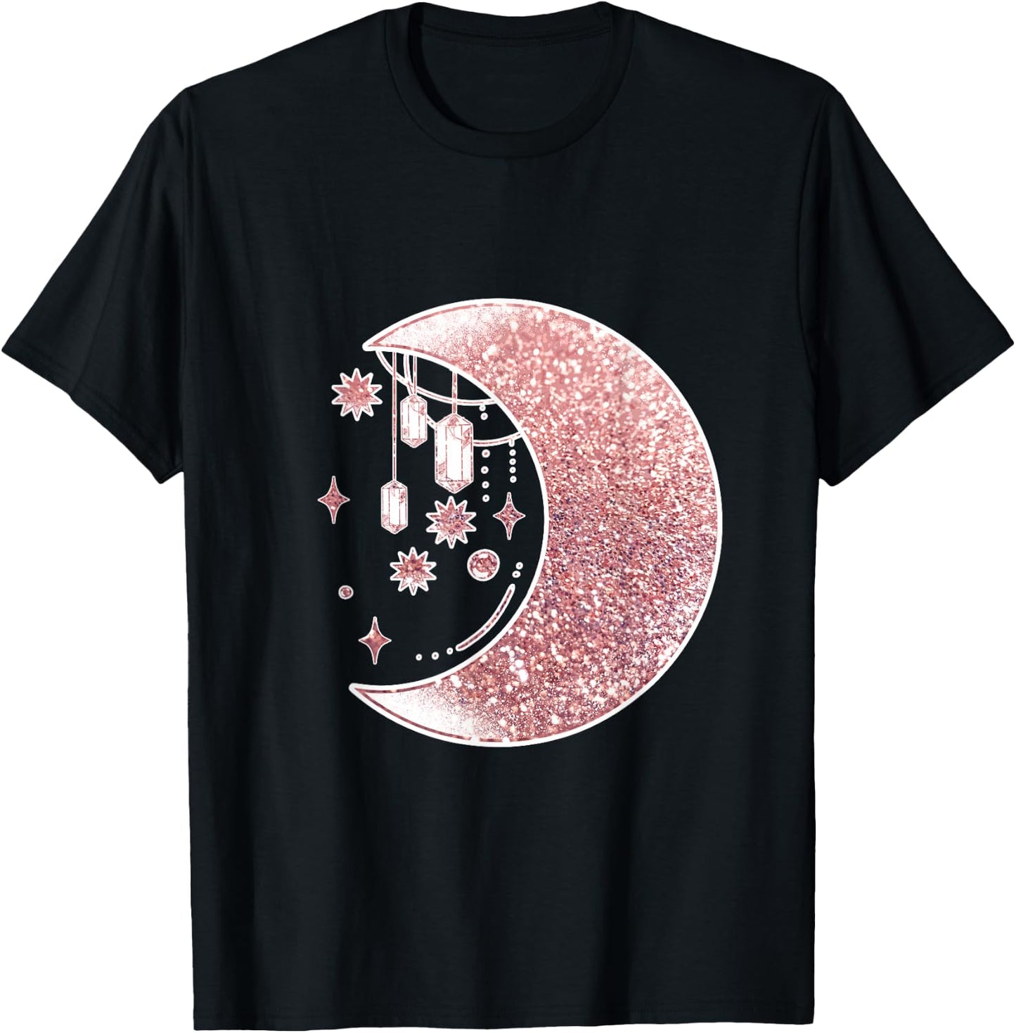 Rose Pink Half Crescent Moon Stars Ornaments Galaxy T-Shirt - T-Shirt | Black