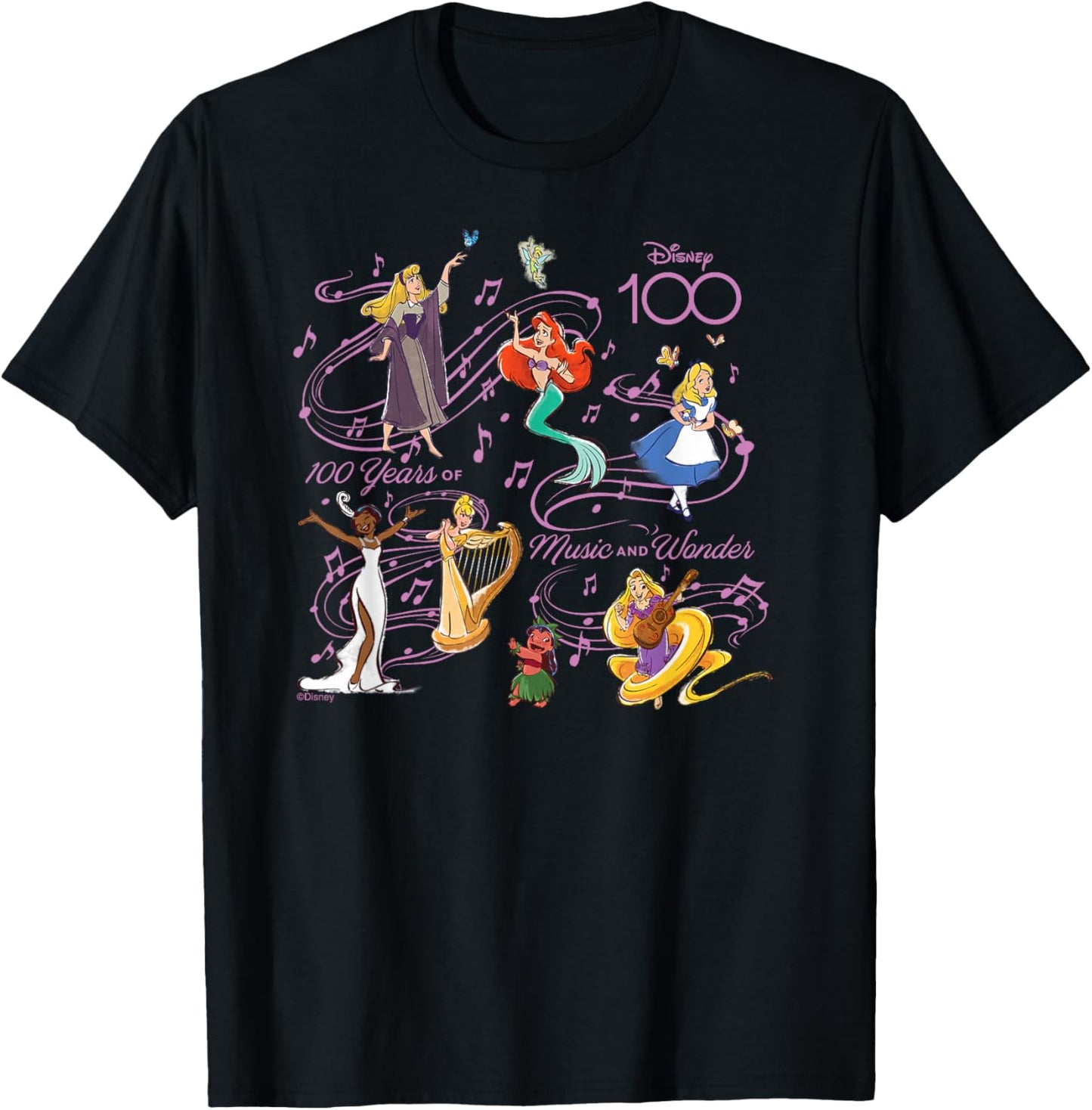Disney 100 Years of Music and Wonder Princess Songs D100 T-Shirt - T-Shirt | Black