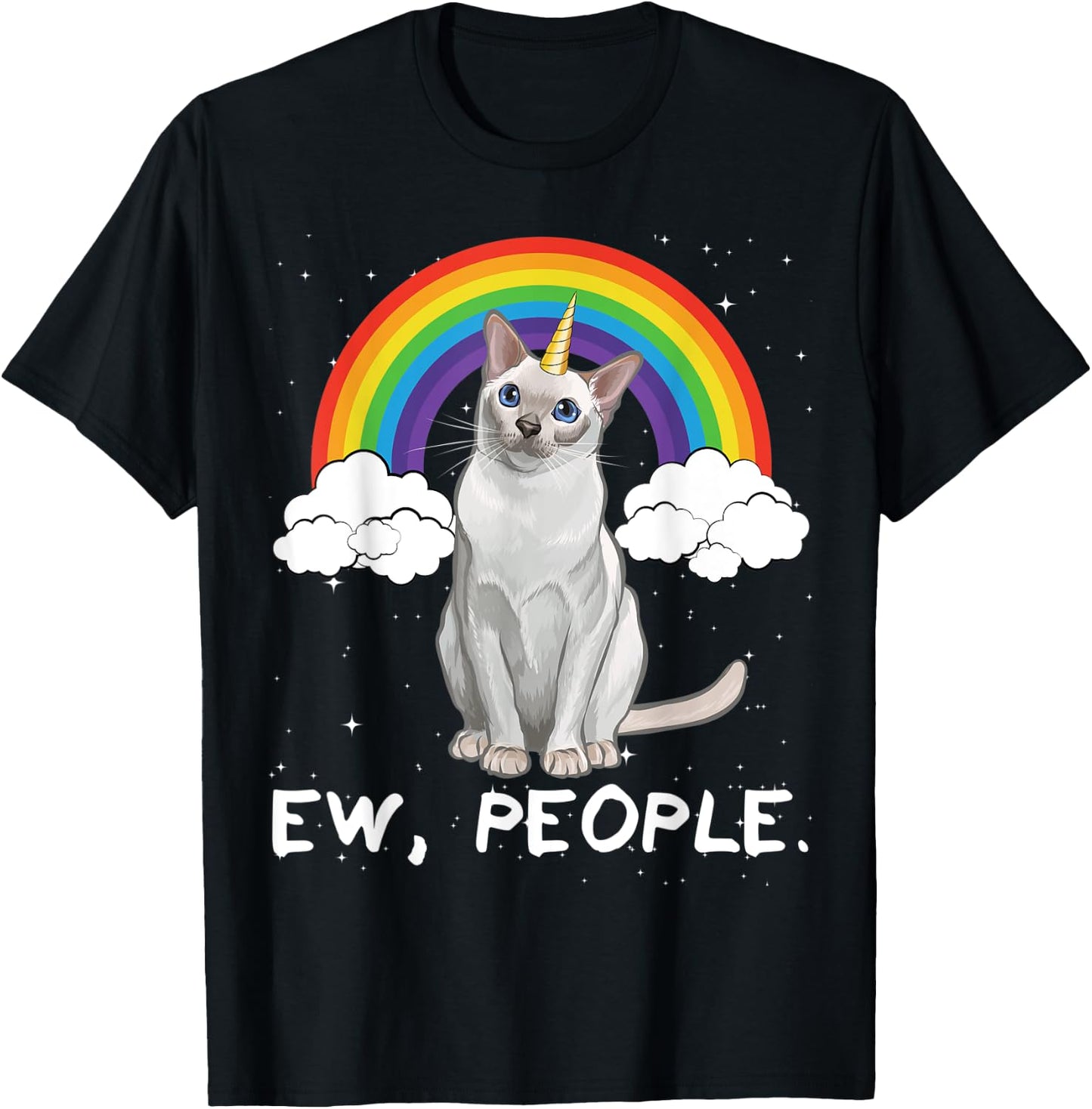 Rainbow Tonkinese Ew People Unicorn Cat Women Kids T-Shirt - T-Shirt | Black