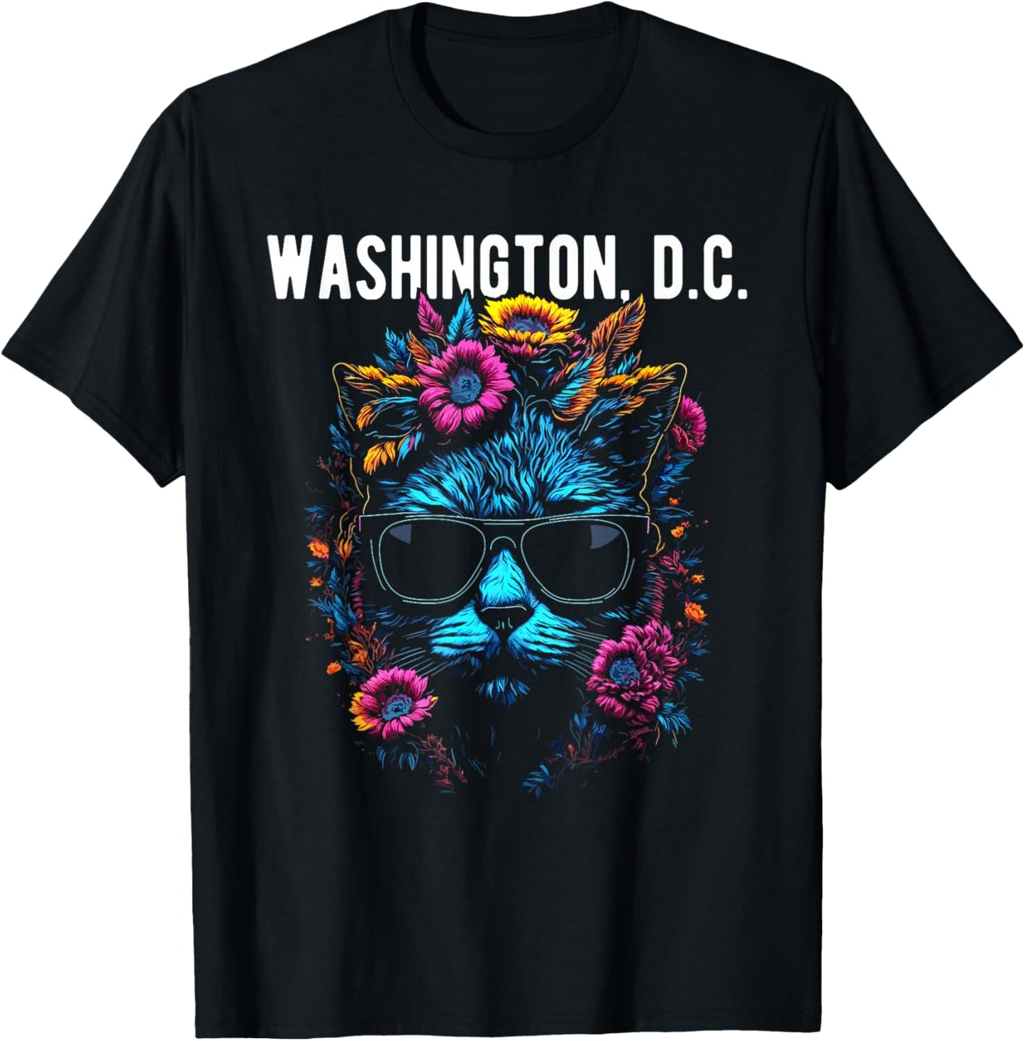 Washington D.C. Cat Wearing Sunglasses Design T-Shirt - T-Shirt | Black