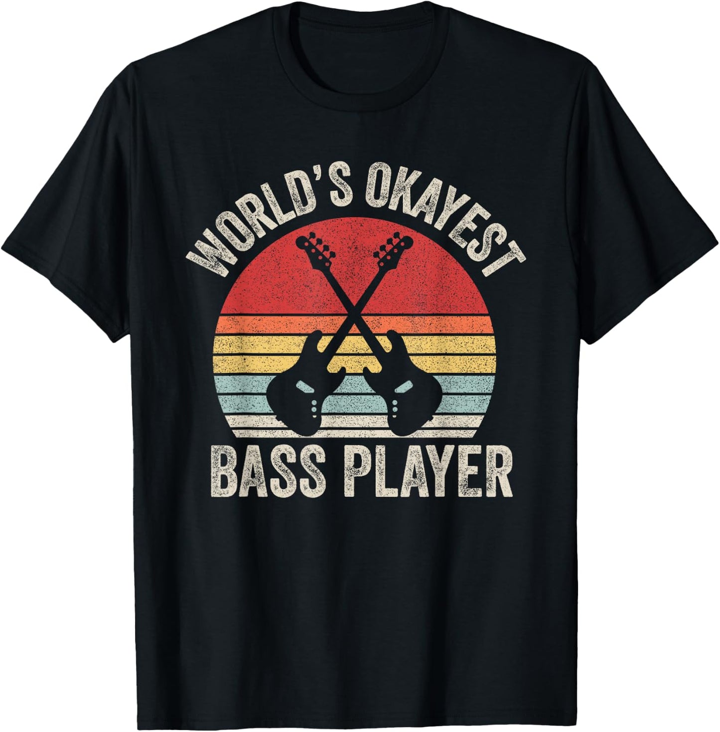 Vintage Retro Worlds Okayest Bass Player Bassist Bass Guita T-Shirt - T-Shirt | Black