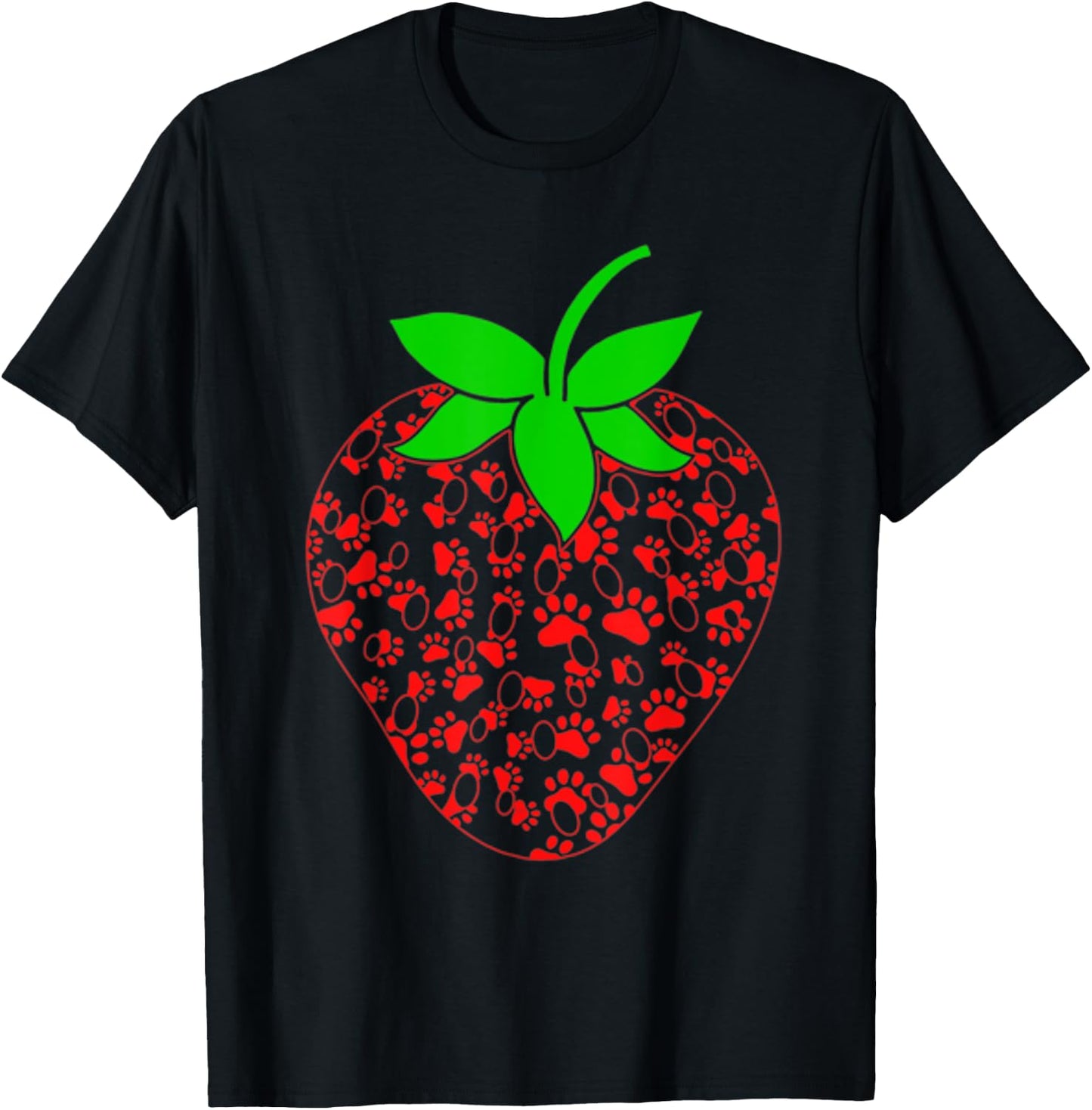 Strawberry Puppy Paw Print Shirt Gift Dog Animal Lovers Women Kids T-Shirt - T-Shirt | Black