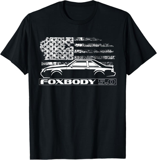 Foxbody, Foxbody 5.0 American Flag, Foxbody Stang T-Shirt - T-Shirt | Black