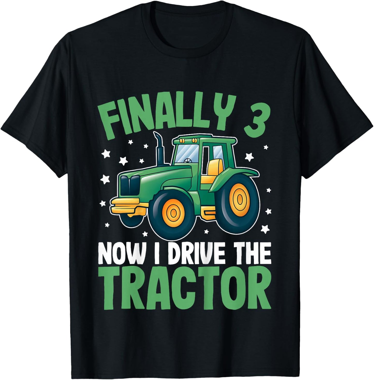 Kids Finally 3 Years | 3rd Birthday | Farmer Toddler Boys Tractor T-Shirt - T-Shirt | Black