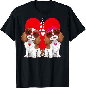 Cavalier King Charles Spaniel Dog Matching Couple Valentine T-Shirt - T-Shirt | Black