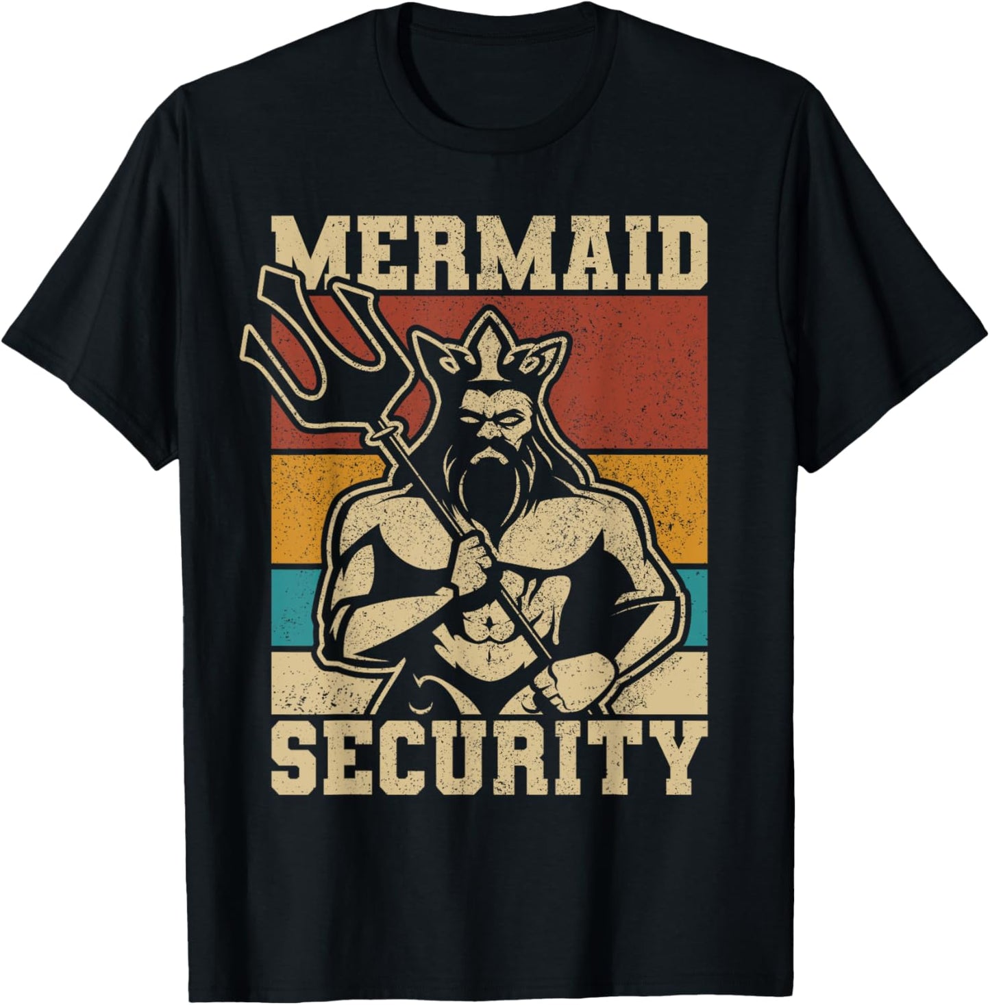 Mermaid Security Bday Costume Merman Birthday Party Outfit T-Shirt - T-Shirt | Black