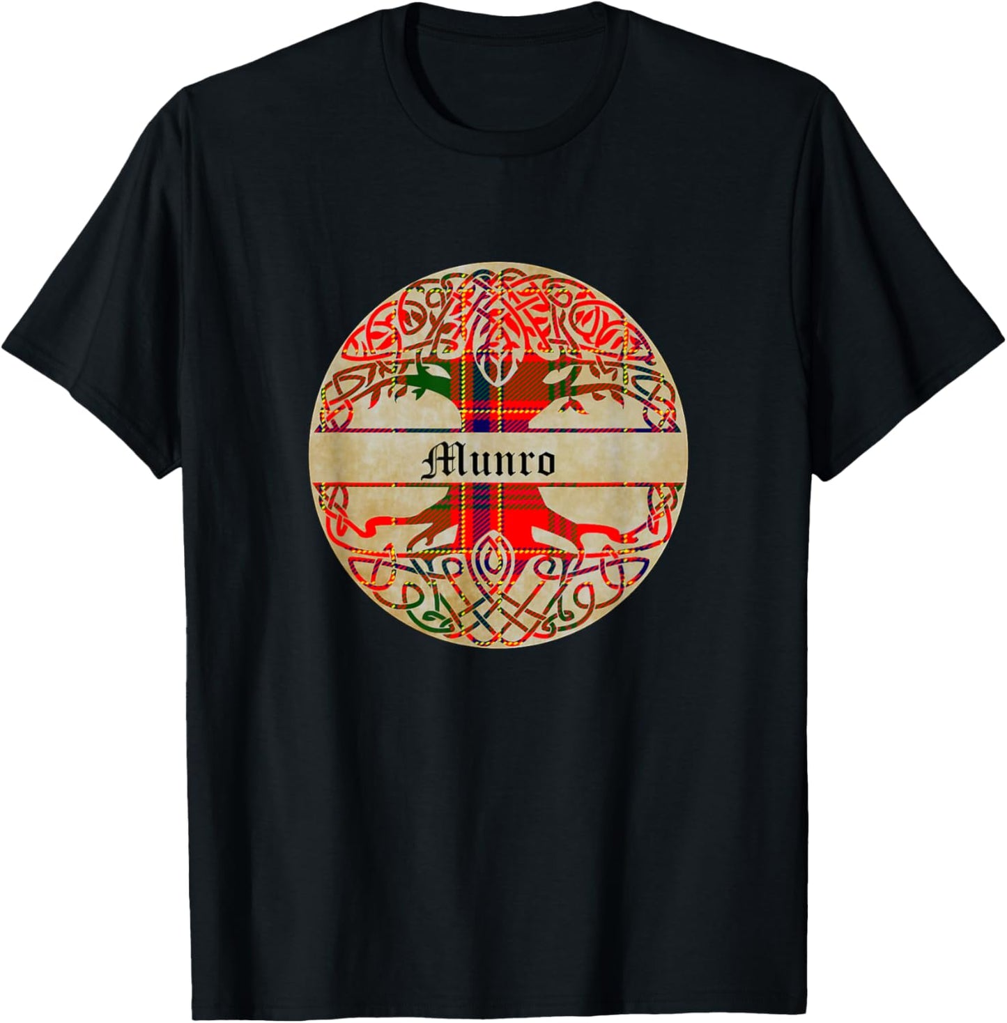 Munro Clan Tartan Tree of Life Scottish Surname T-Shirt - T-Shirt | Black