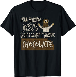 Vintage I'll Share Jesus Not Chocolate Funny Christian Humor T-Shirt - T-Shirt | Black