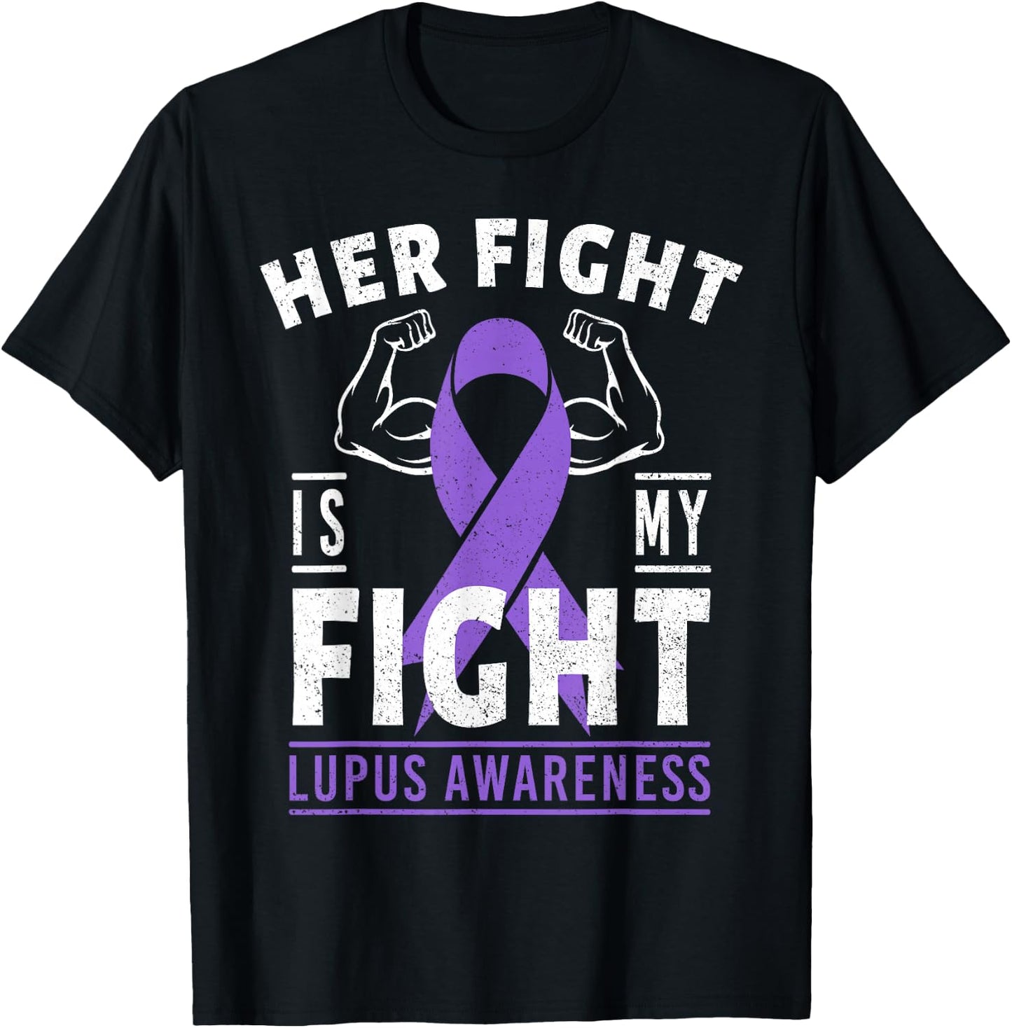 Her Fight is My Fight Lupus Awareness Purple Ribbon Support T-Shirt - T-Shirt | Black