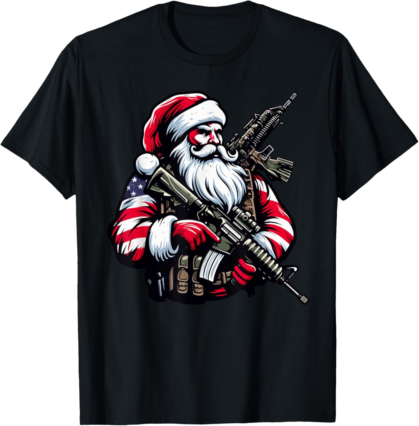 Patriotic American Santa Soldier Christmas Army Military T-Shirt - T-Shirt | Black