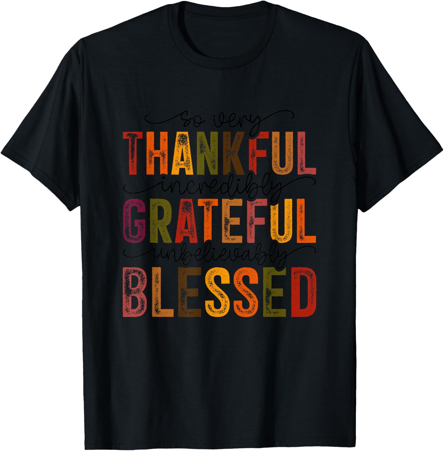 Thankful Grateful Blessed Turkey Family Happy Thanksgiving T-Shirt - T-Shirt | Black