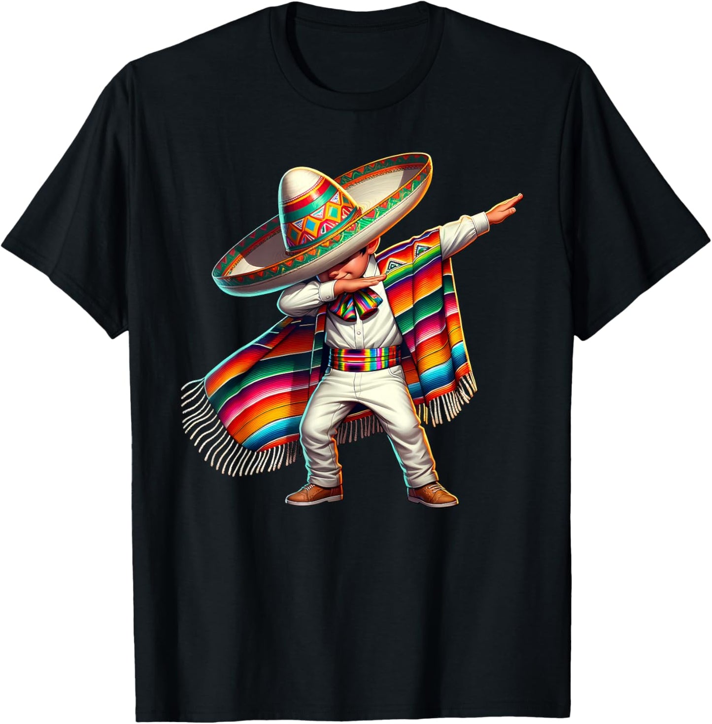 Funny Dabbing Mexican Poncho Sombrero Cinco de Mayo Boy T-Shirt - T-Shirt | Black