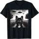 French Bulldog Funny Graphic Selfie with UFOs Weird Aliens T-Shirt - T-Shirt | Black