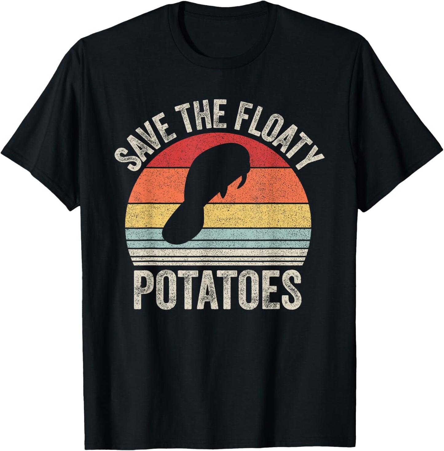 Vintage Retro Save The Floaty Potatoes Manatees T-Shirt - T-Shirt | Black