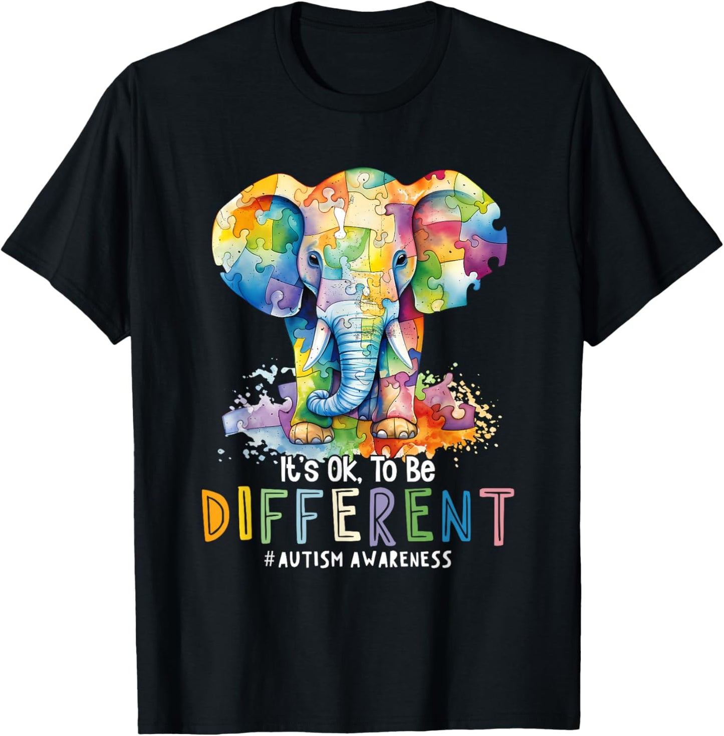 Autism Awareness Acceptance Elephant It's OK To Be Different T-Shirt - T-Shirt | Black