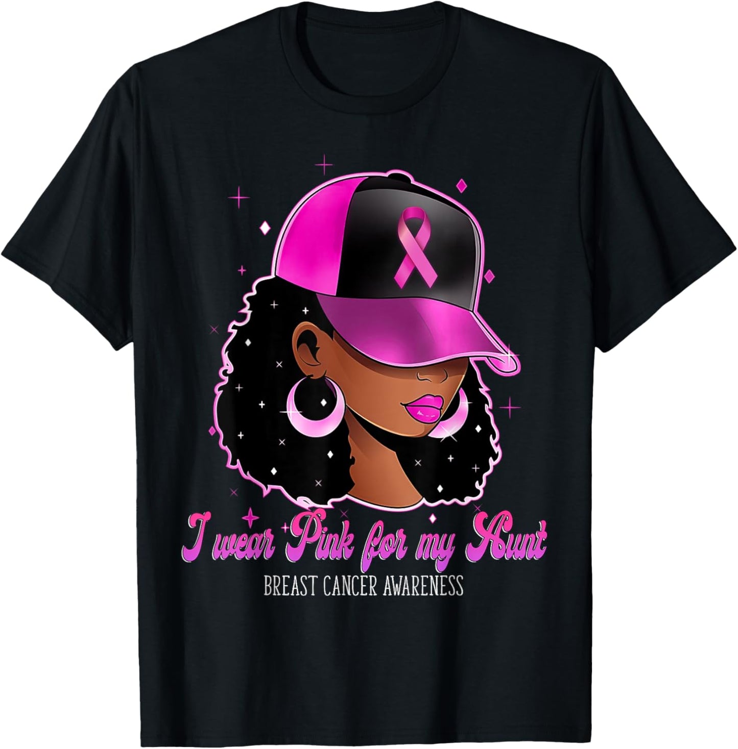 I Wear Pink For My Aunt Breast Cancer Awareness Afro Girl T-Shirt - T-Shirt | Black