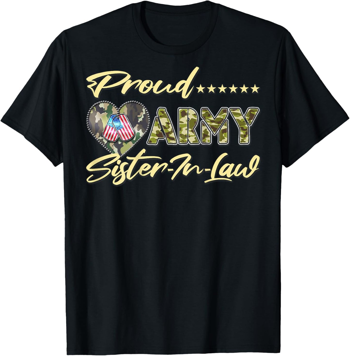 Proud Army Sister-In-Law - US Flag Dog Tags Military Family Men Women Kids T-Shirt - T-Shirt | Black