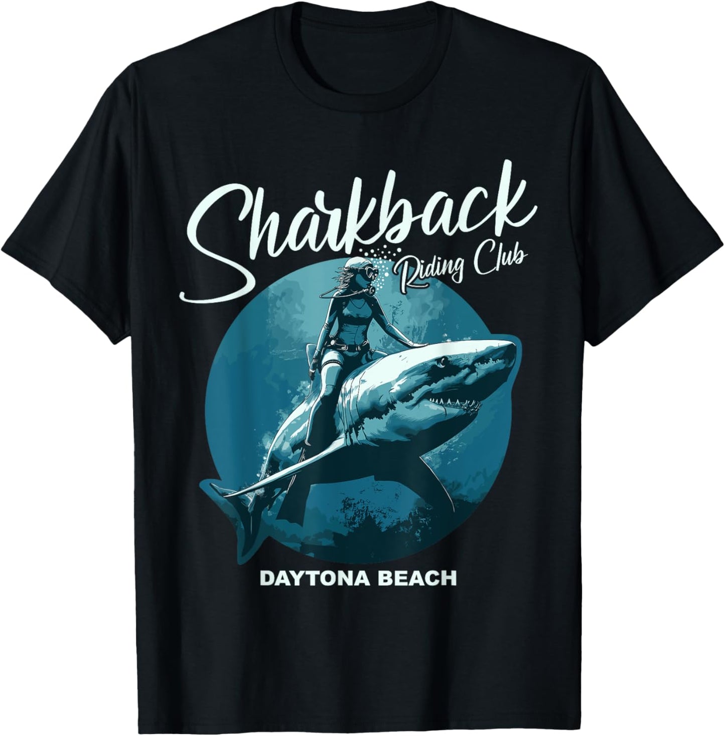 Sharkback Riding Daytona Beach Funny Shark T-Shirt - T-Shirt | Black