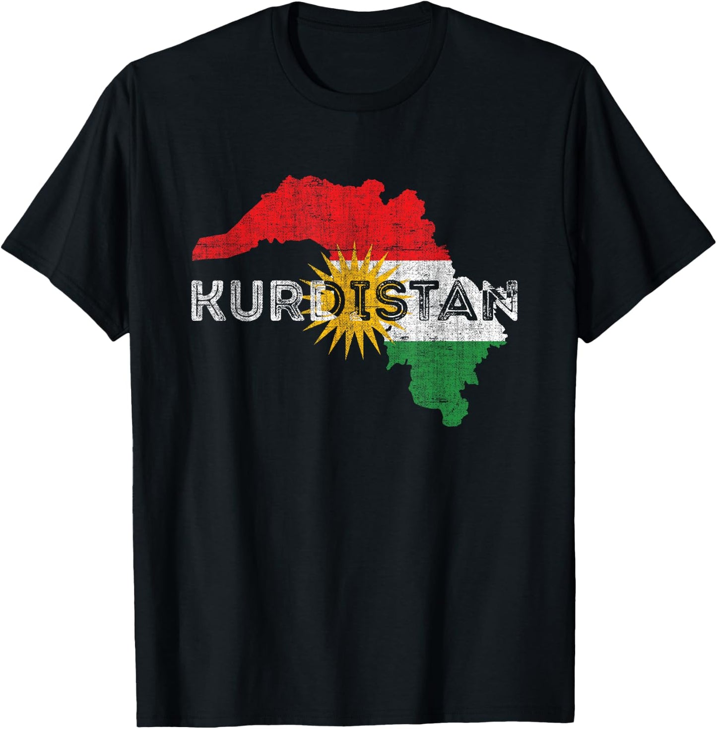 Kurdish Map and Flag Souvenir - Distressed Kurdistan T-Shirt - T-Shirt | Black