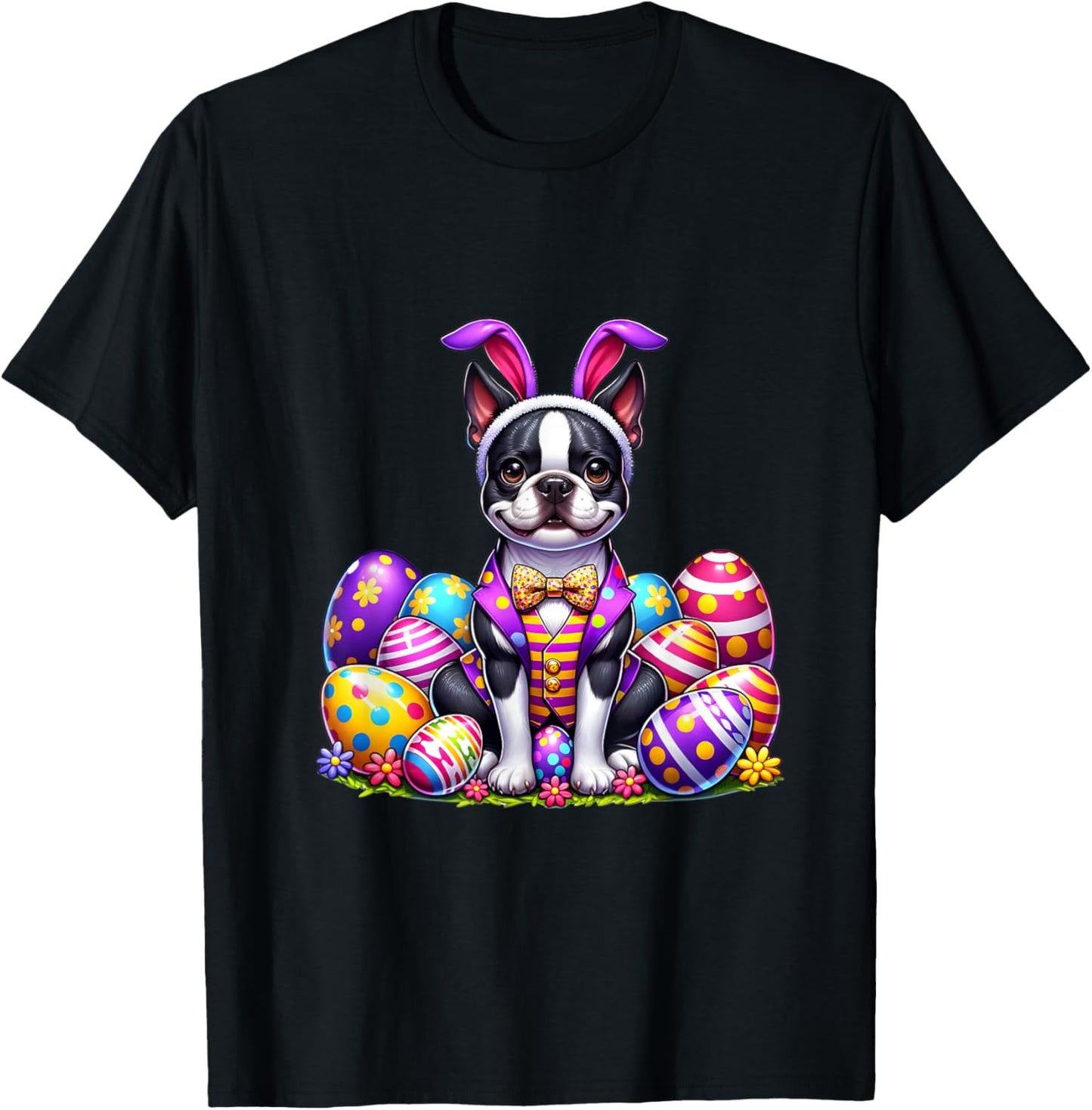 Funny Easter Day Boston Terrier Bunny Costume T-Shirt - T-Shirt | Black