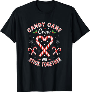 Candy Cane Crew We Stick Together Christmas Candy Heart Snow T-Shirt - T-Shirt | Black