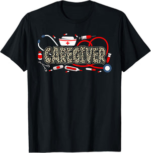 Caregiver Stethoscope Leopard Funny Caregiver Life T-Shirt - T-Shirt | Black