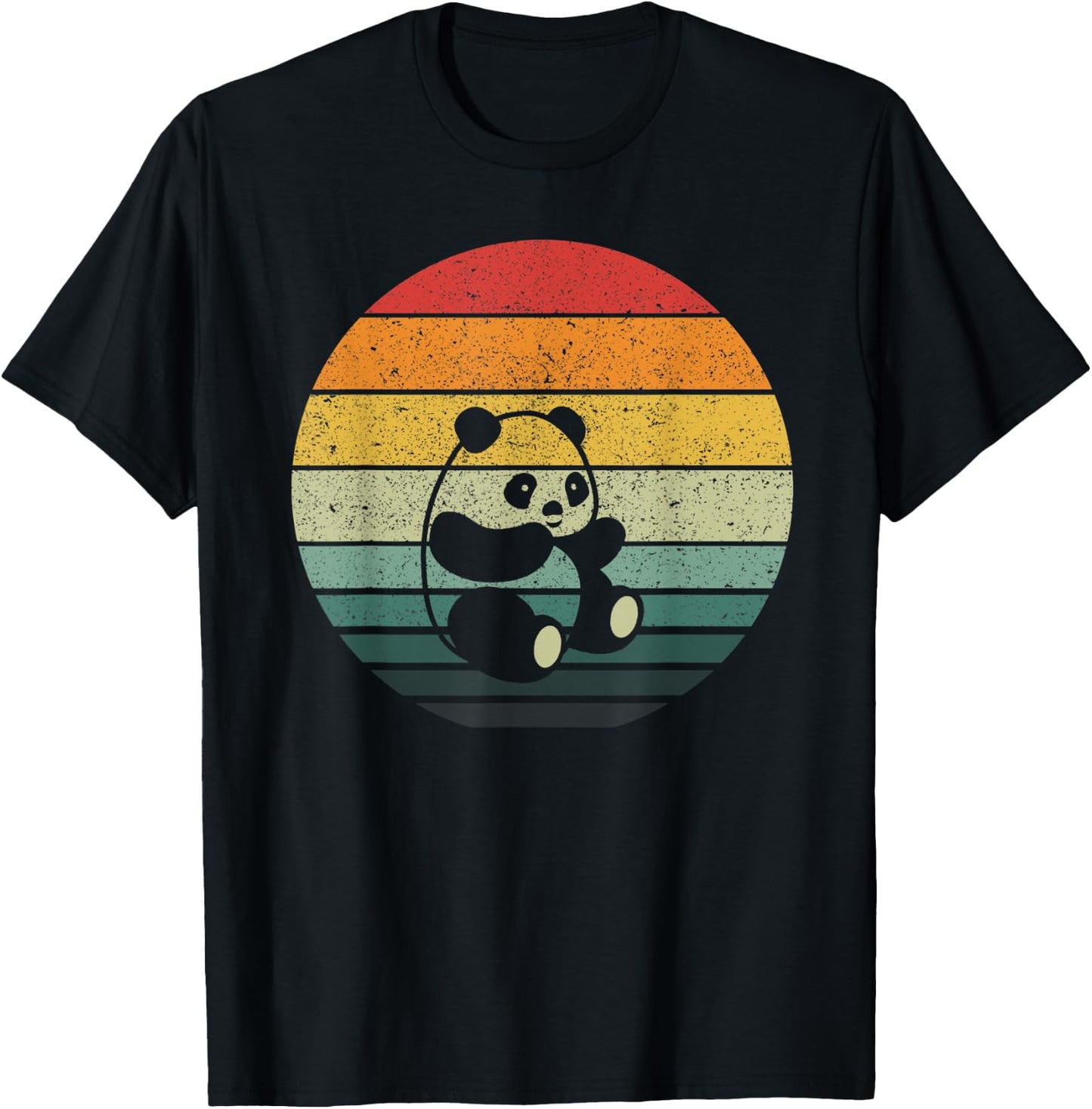 Panda Vintage Retro Sunset 60s 70s style T-Shirt - T-Shirt | Black