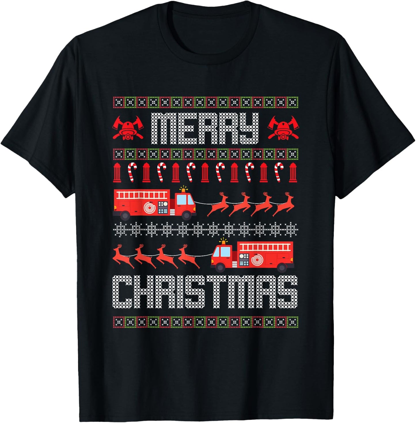 Christmas Firefighter Merry Christmas Fire Truck Costume T-Shirt - T-Shirt | Black