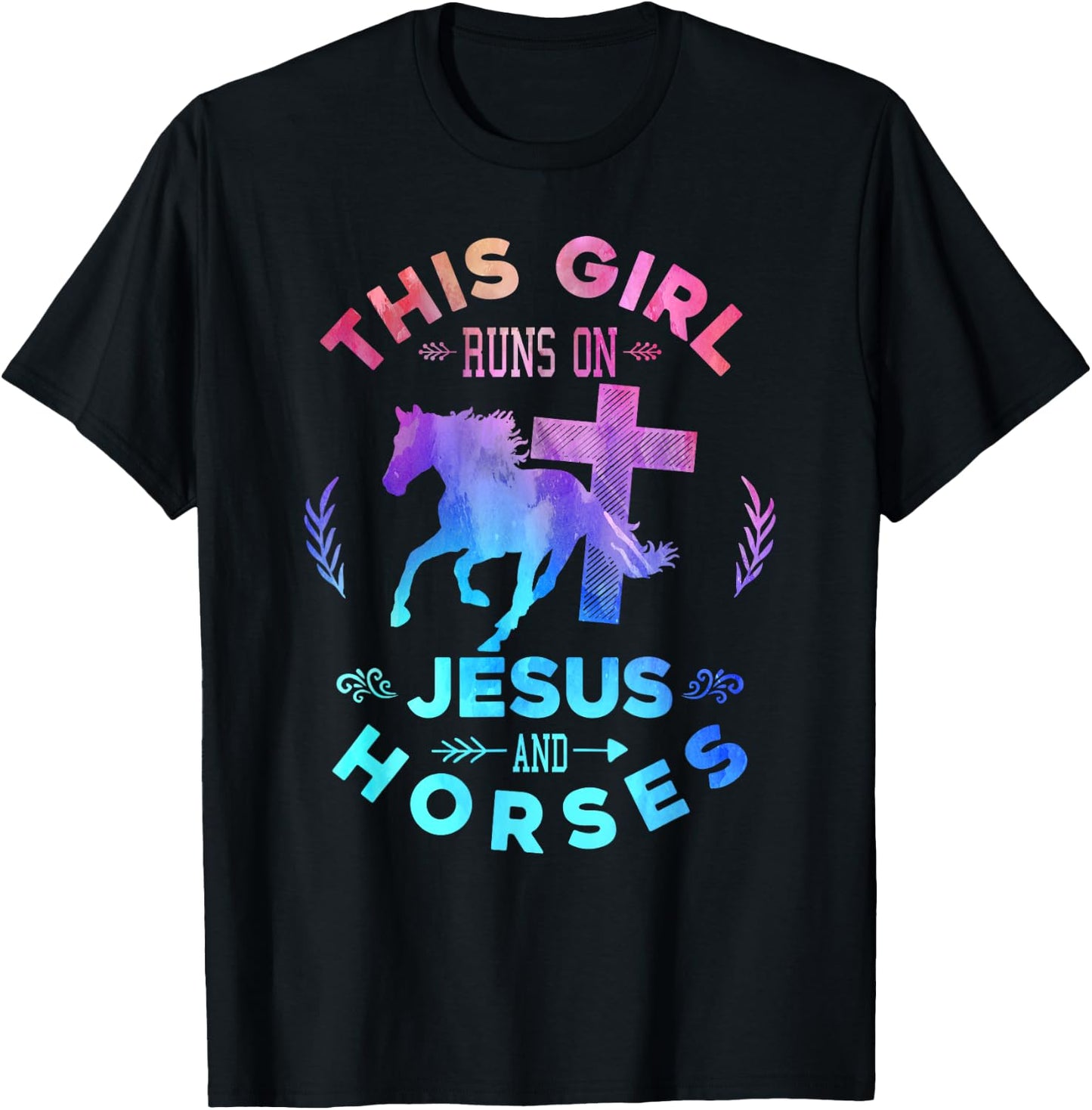 This Girl Runs on Jesus & Horses Christian Equestrian Riding T-Shirt - T-Shirt | Black