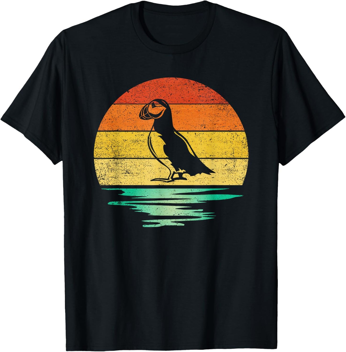 Vintage Puffin Bird Retro Sunset Puffin T-Shirt - T-Shirt | Black