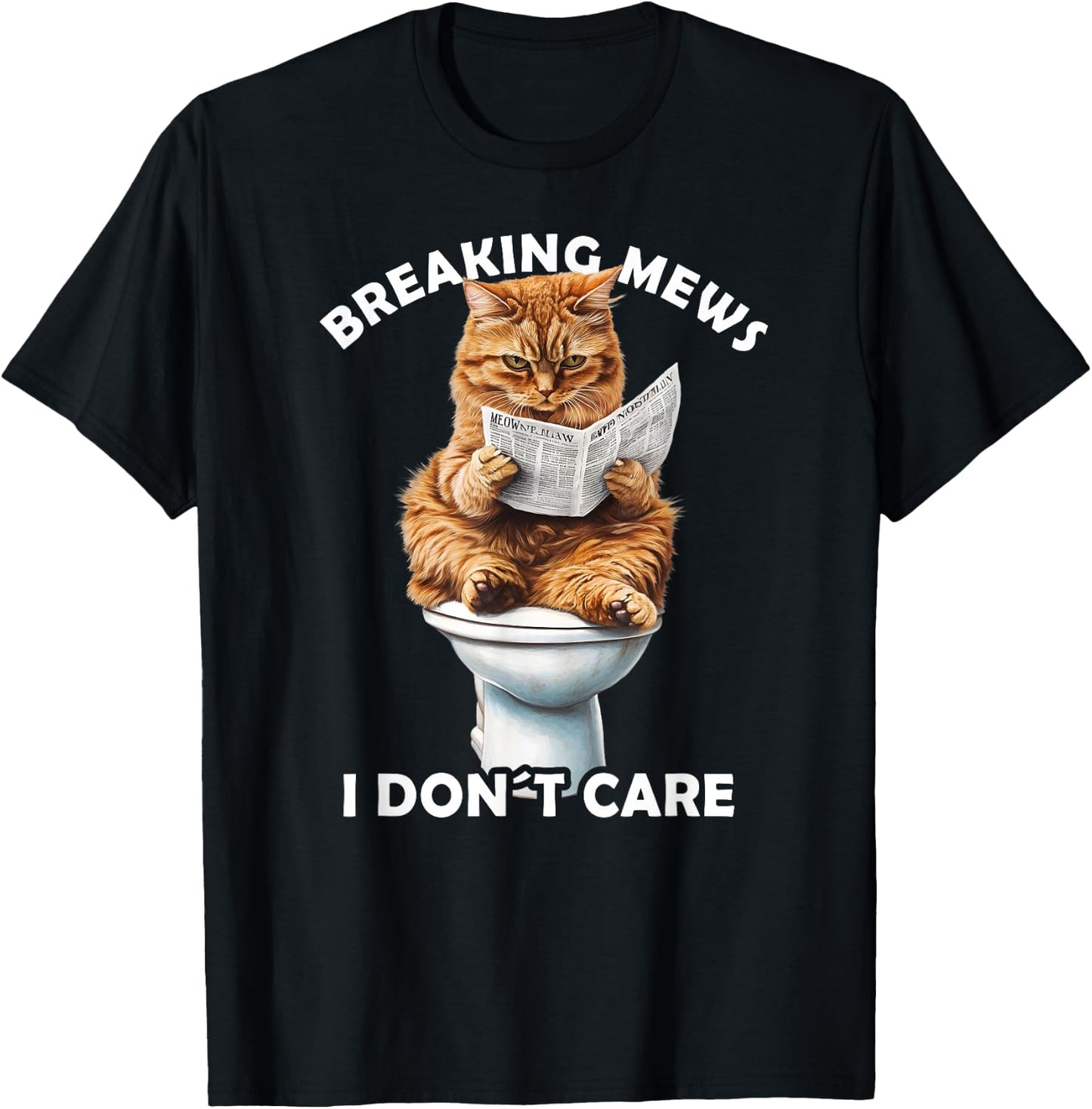 Funny Cat Toilet Reading Newspaper Cats Lover Breaking News T-Shirt - T-Shirt | Black