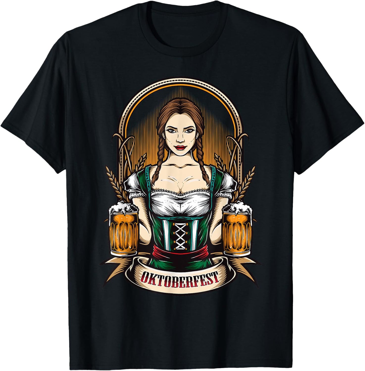 Oktoberfest Woman Wearing a Dirndl Dress Beer Outfit T-Shirt - T-Shirt | Black