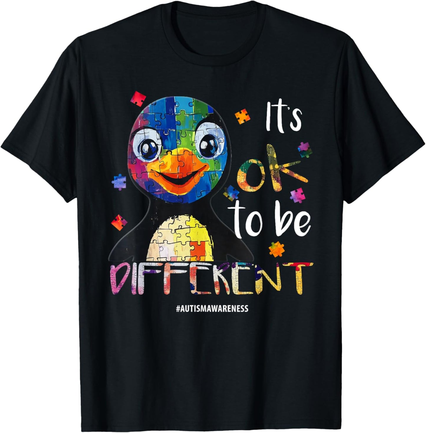 It’s OK to Be Different - Autism Awareness Penguin T-Shirt - T-Shirt | Black