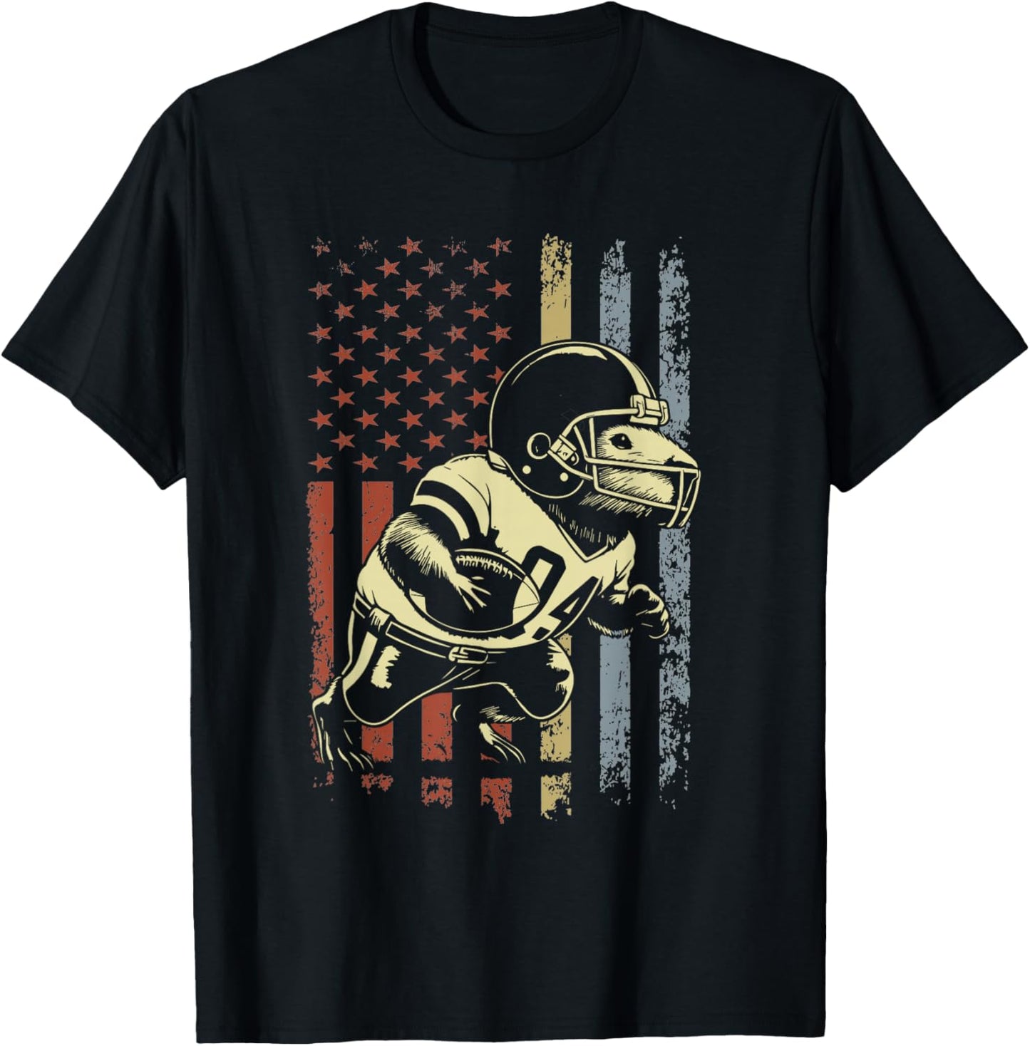 Retro Capybara Football American Flag Capybara Football T-Shirt - T-Shirt | Black