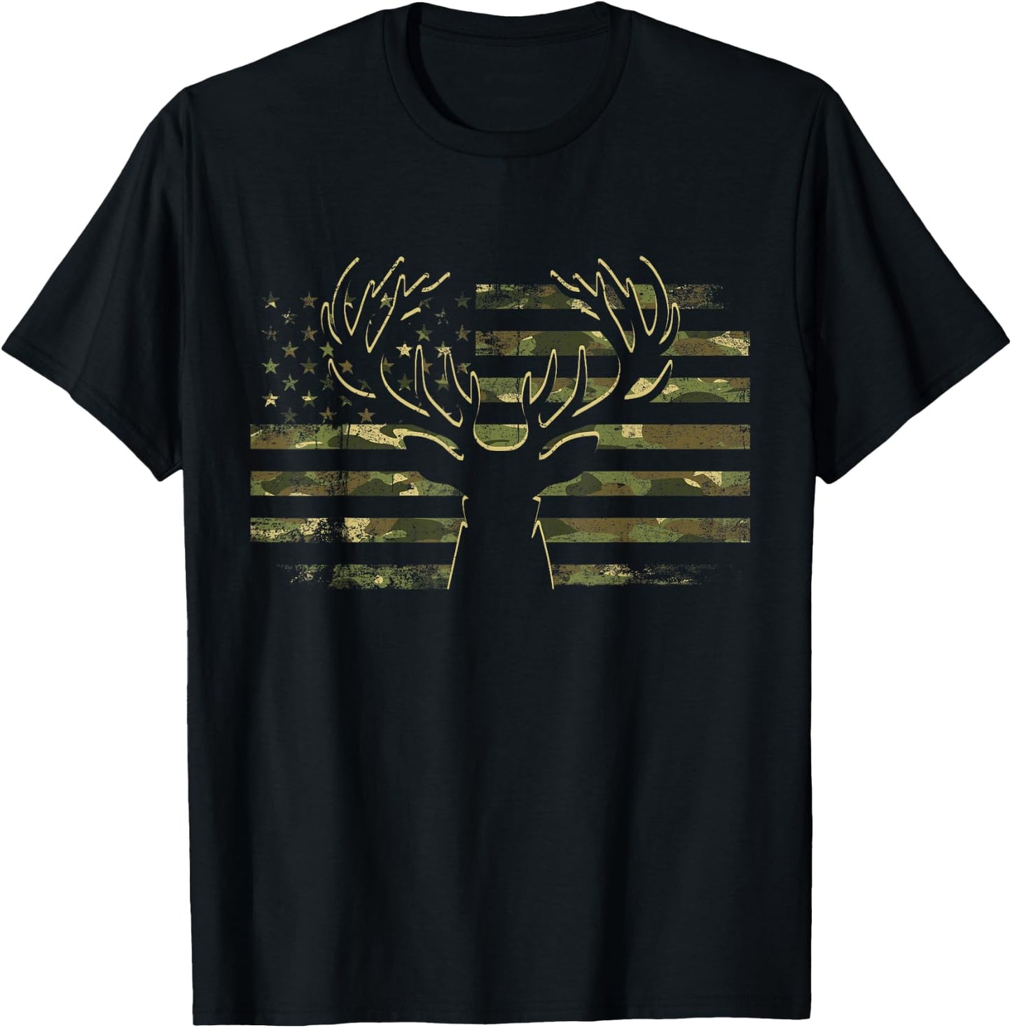 USA Flag Camouflage Deer Hunting Elk Buck Hunters Camo Flag T-Shirt - T-Shirt | Black