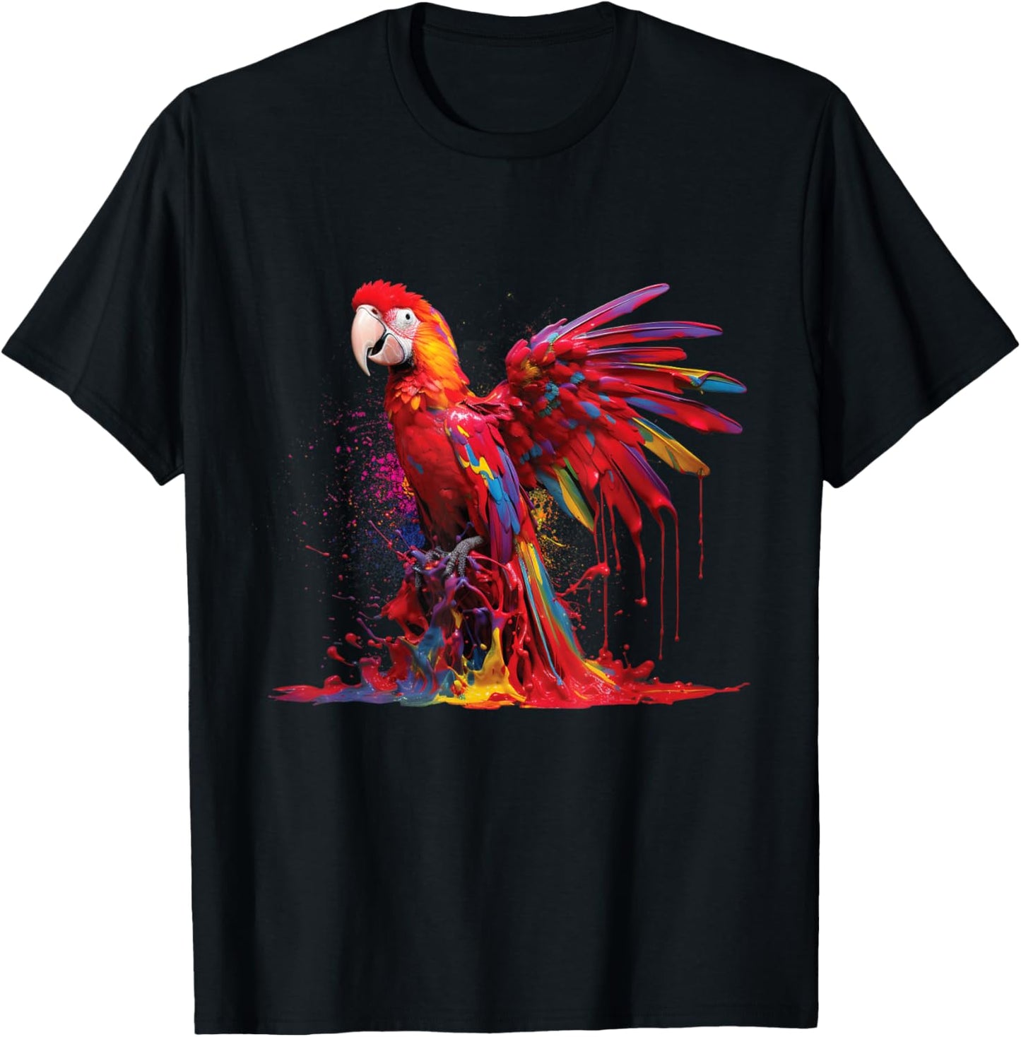 Watercolour Colourful Scarlet Macaw Parrot Bird Painting T-Shirt - T-Shirt | Black
