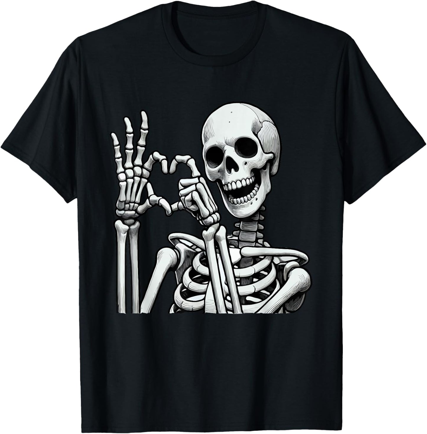 Skeleton Love Hands Halloween Finger Heart Sign T-Shirt - T-Shirt | Black