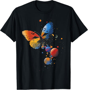Butterfly Planets Geometric Colorful Animal Art Butterfly T-Shirt - T-Shirt | Black