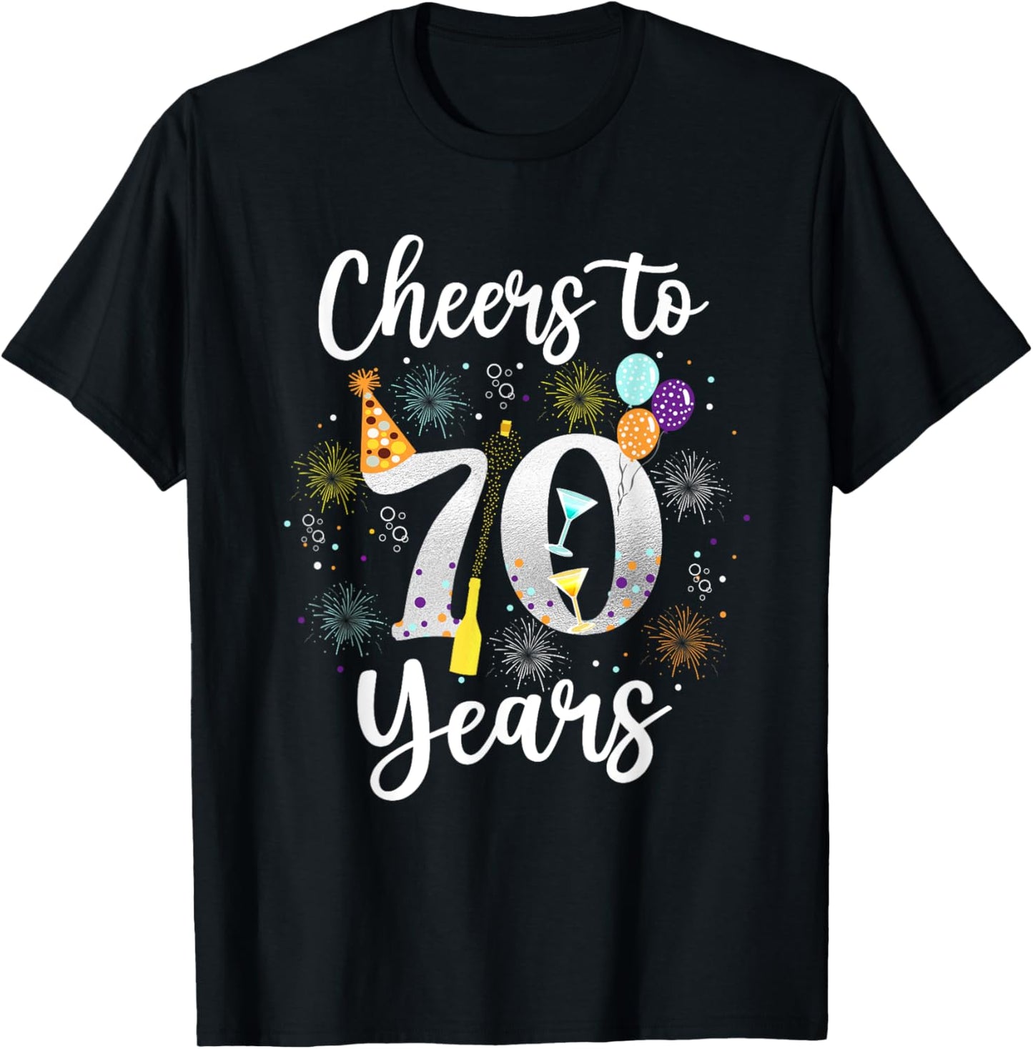 Cheers To 70 Years 70th Birthday Shirt Wine Lover Born 1953 T-Shirt - T-Shirt | Black