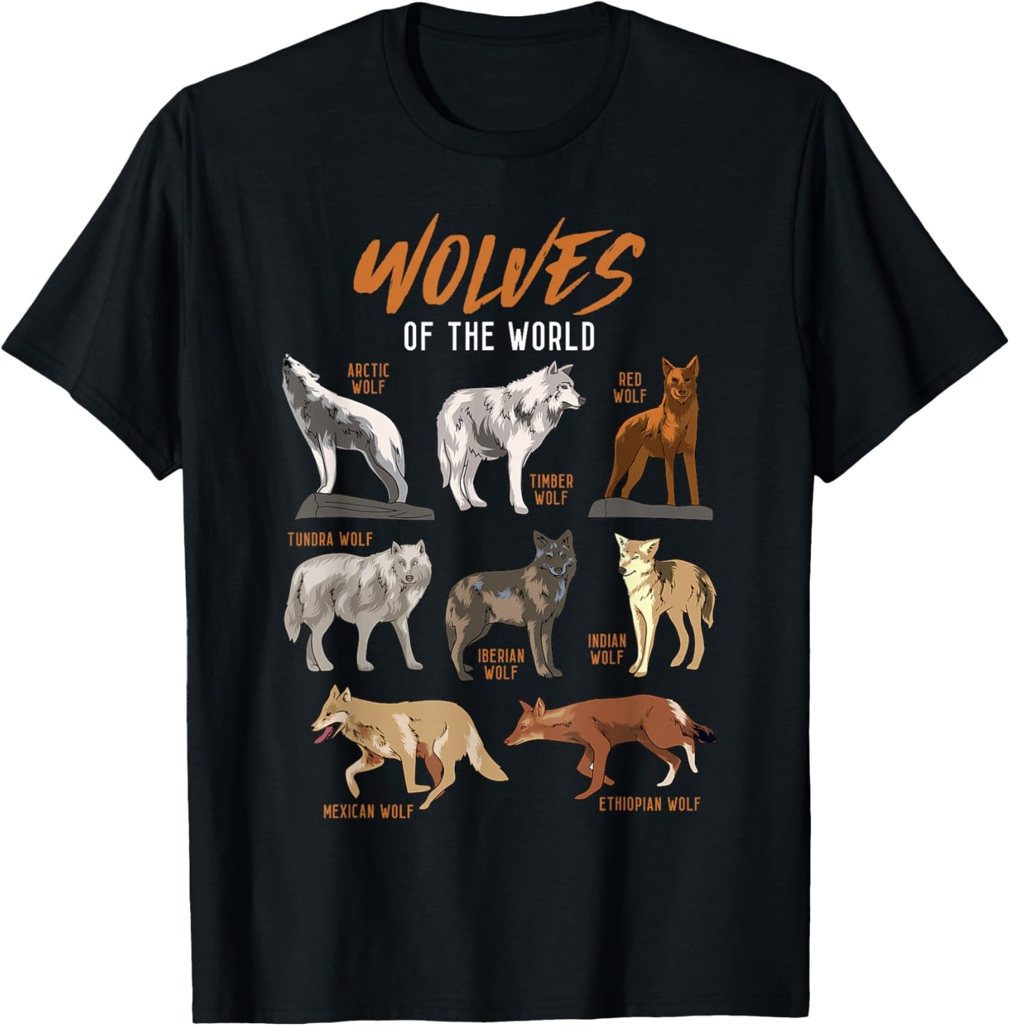 Wolves Animals of The World Wolf Lover Hunter Educational T-Shirt - T-Shirt | Black