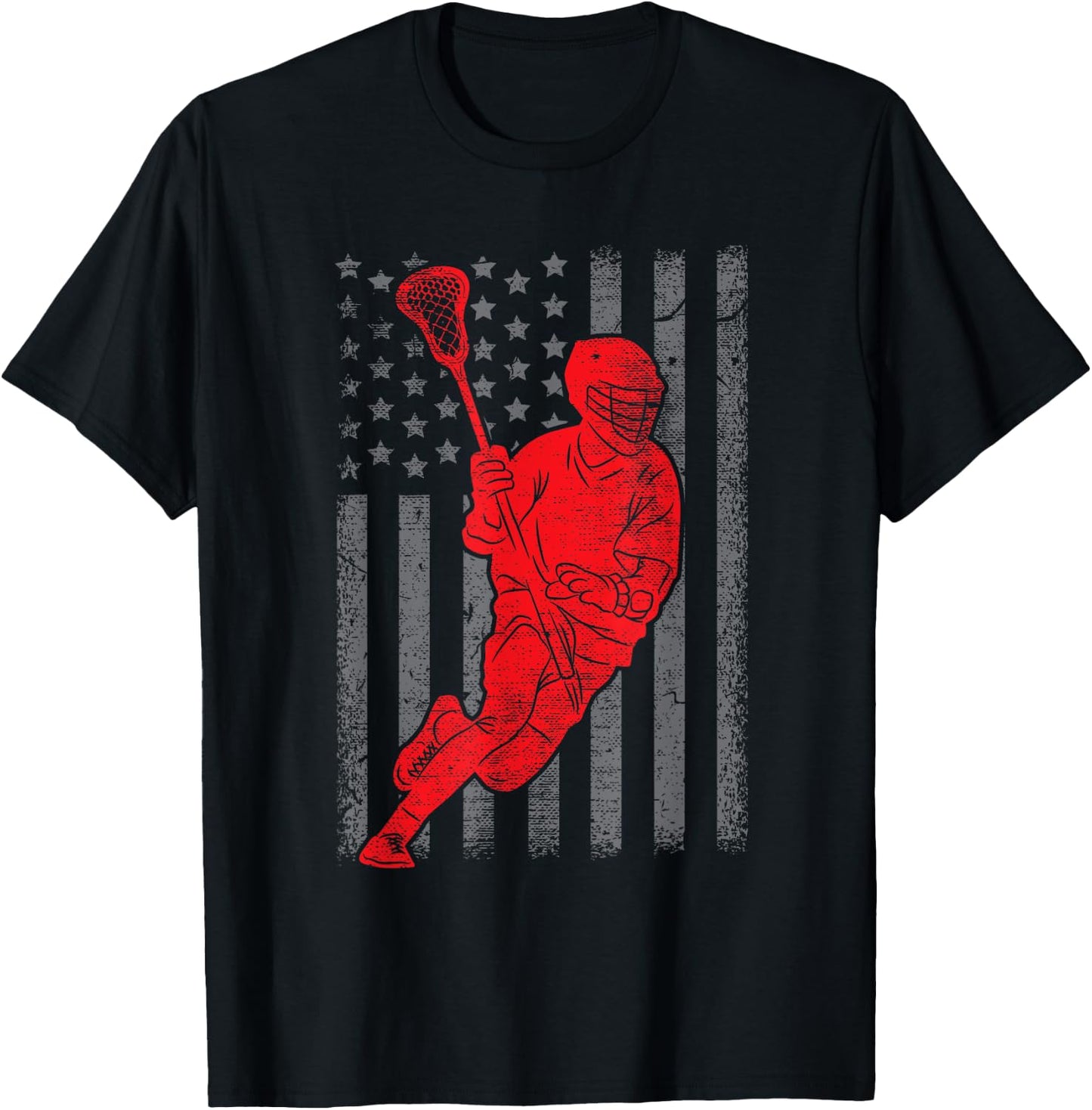 Funny Vintage American Flag Lacrosse USA Sport Gift Men Boys T-Shirt - T-Shirt | Black
