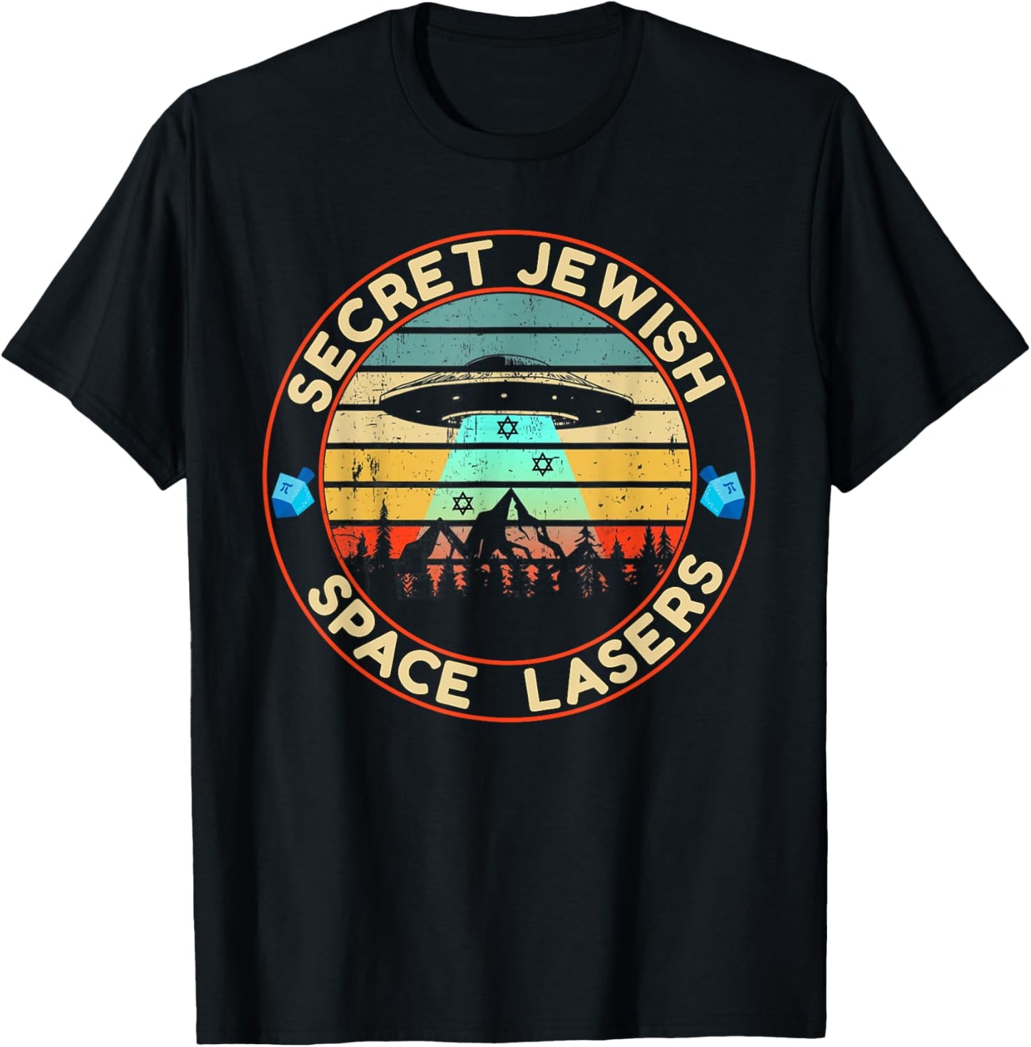 Jewish Space Laser Secret UFO Universe Vintage Dreidel Stars T-Shirt - T-Shirt | Black