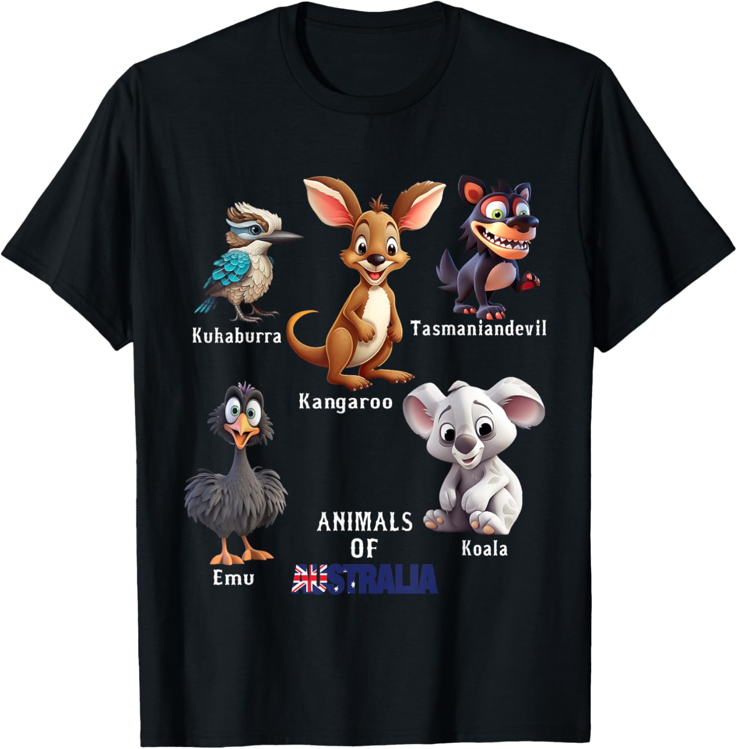 Animals Of Australia Aussie Zoology Educational T-Shirt - T-Shirt | Black