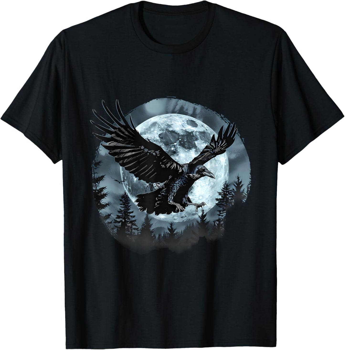 Halloween Raven Forest Spooky Moon Trick Or Treat Artwork T-Shirt - T-Shirt | Black